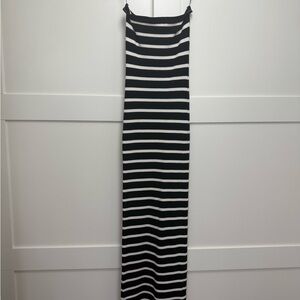 Edikted Black and White Striped Strapless Maxi Dress